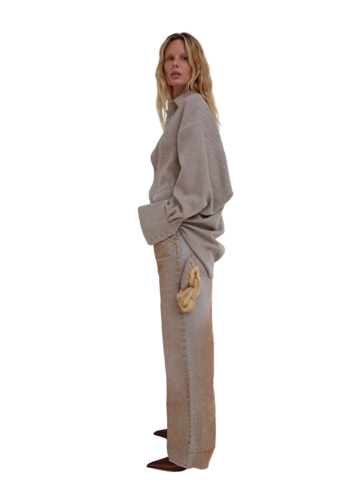 Darkpark // Lisa Chain Adorned Loose Fit Carpenter Flock Denim / Beige Womens Darkpark 