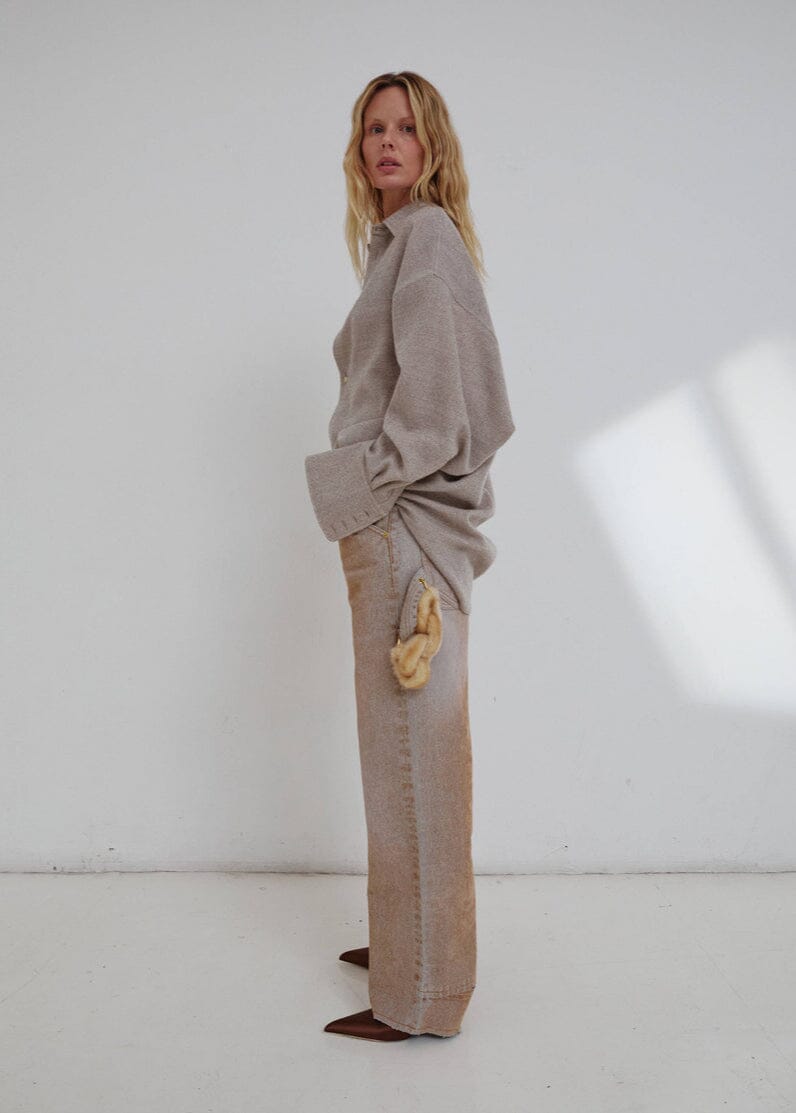 Darkpark // Lisa Chain Adorned Loose Fit Carpenter Flock Denim / Beige Womens Darkpark 