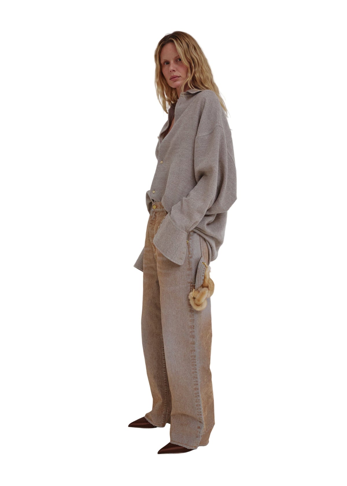 Darkpark // Lisa Chain Adorned Loose Fit Carpenter Flock Denim / Beige Womens Darkpark 