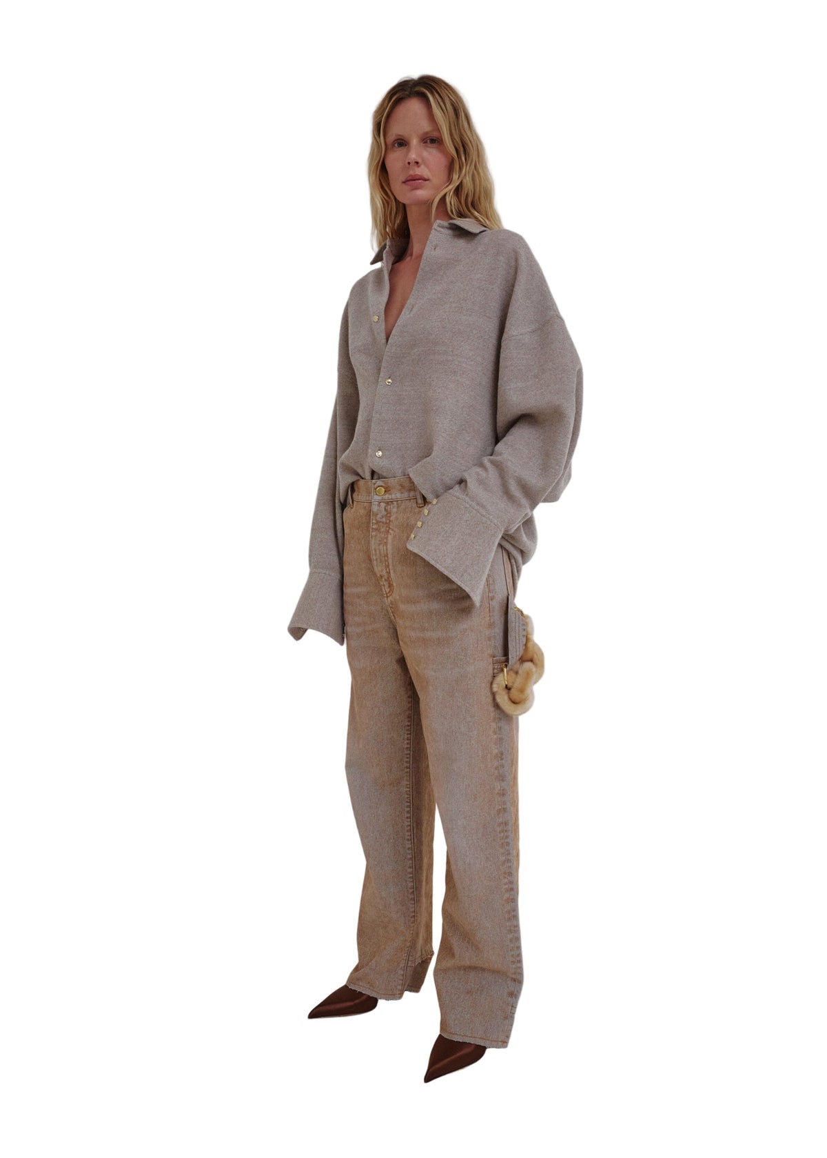 Darkpark // Lisa Chain Adorned Loose Fit Carpenter Flock Denim / Beige Womens Darkpark 