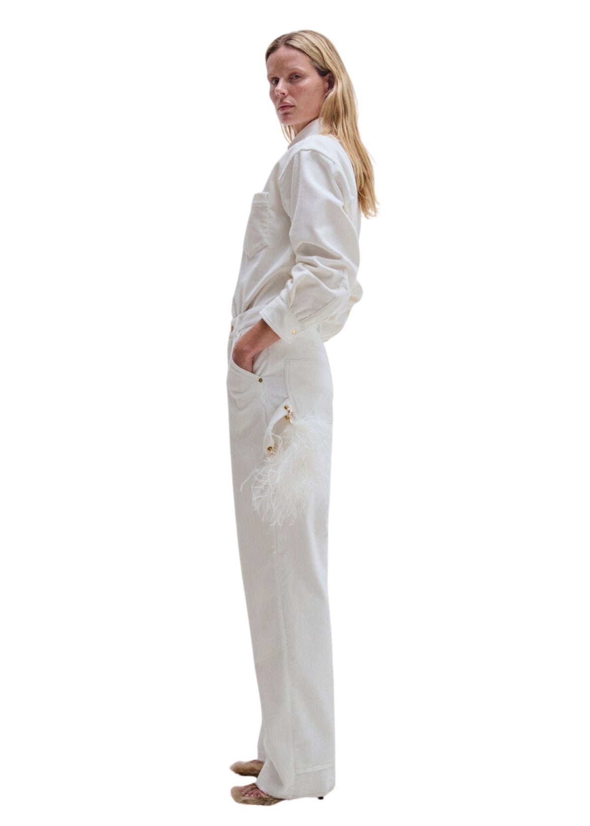 Darkpark // Lisa Corduroy Loose Fit Carpenter Pant / White Womens Darkpark 