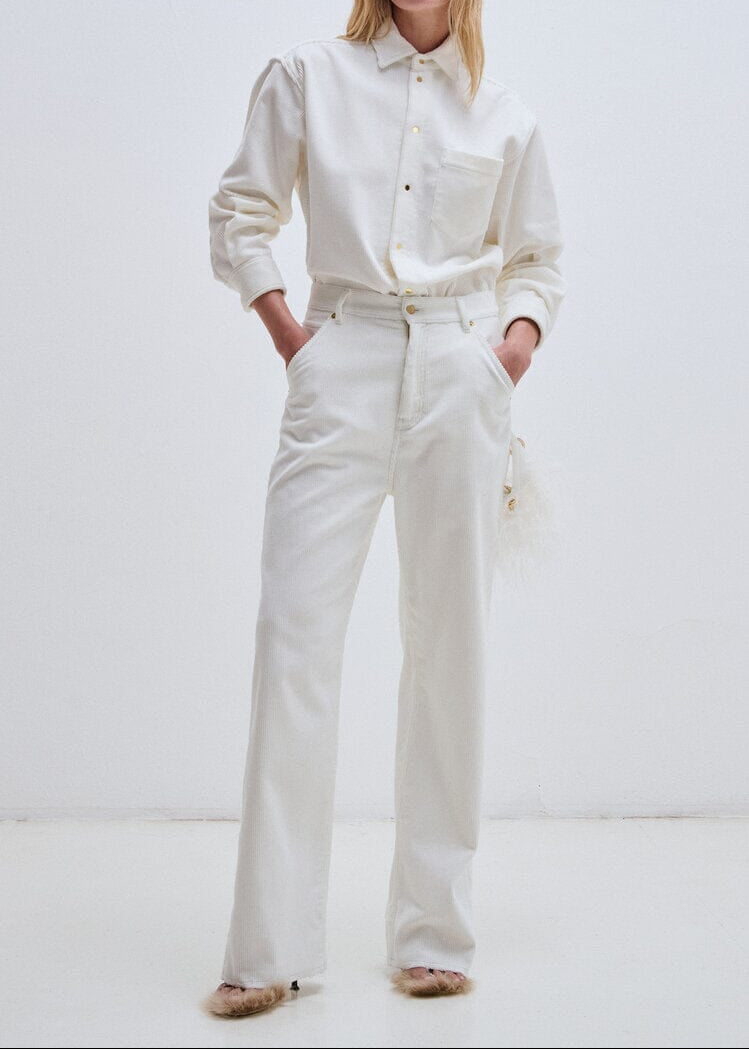 Darkpark // Lisa Corduroy Loose Fit Carpenter Pant / White Womens Darkpark 