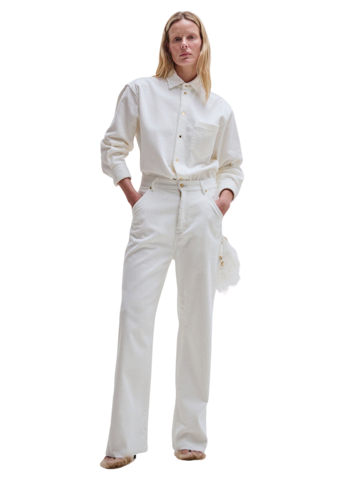 Darkpark // Lisa Corduroy Loose Fit Carpenter Pant / White Womens Darkpark 