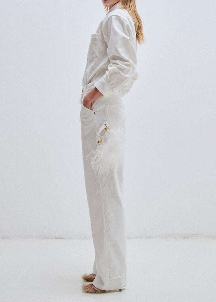 Darkpark // Lisa Corduroy Loose Fit Carpenter Pant / White Womens Darkpark 