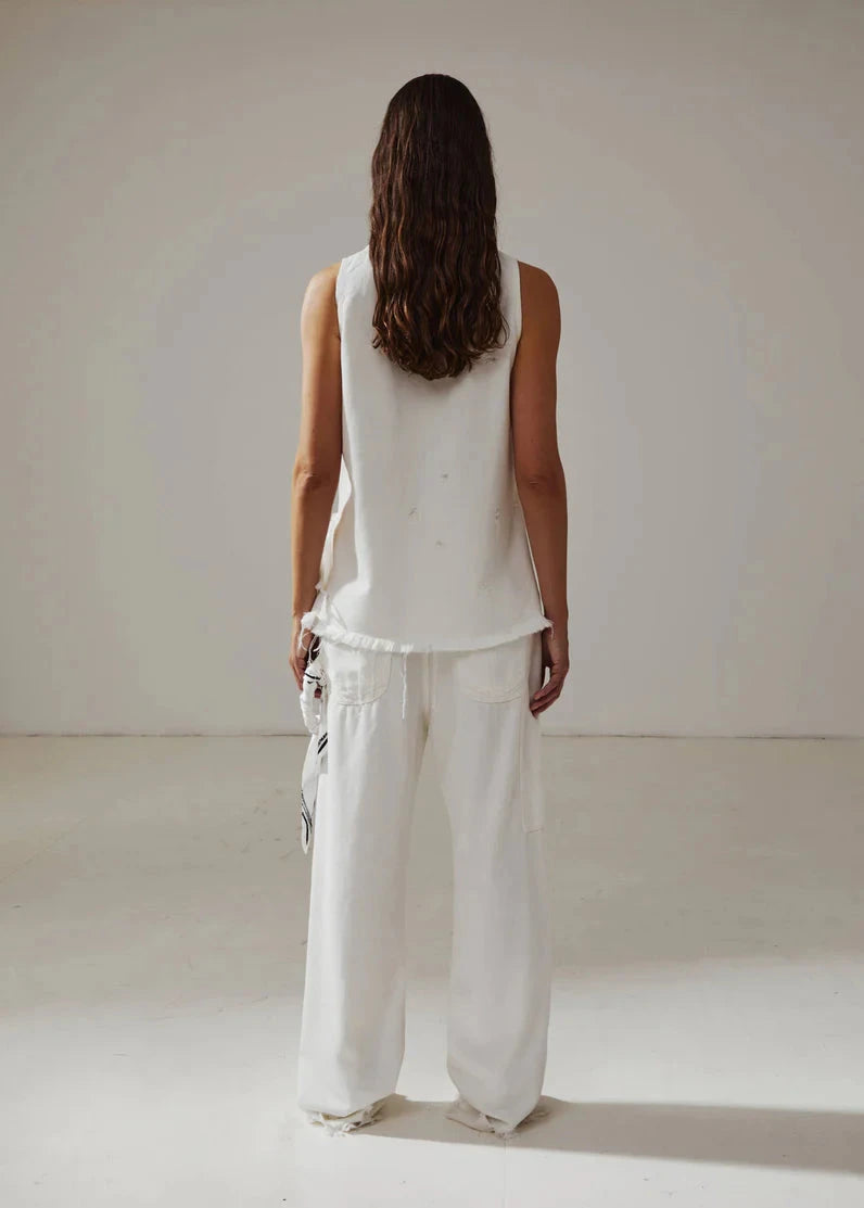 DARKPARK // Lisa Scarf Adorned Loose Fit Carpenter Tencel Denim / Washed White Womens Darkpark 