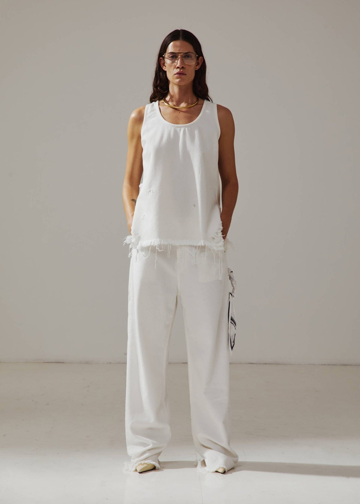 Darkpark // Lisa Scarf Adorned Loose Fit Carpenter Tencel Denim / Washed White Women's Darkpark 