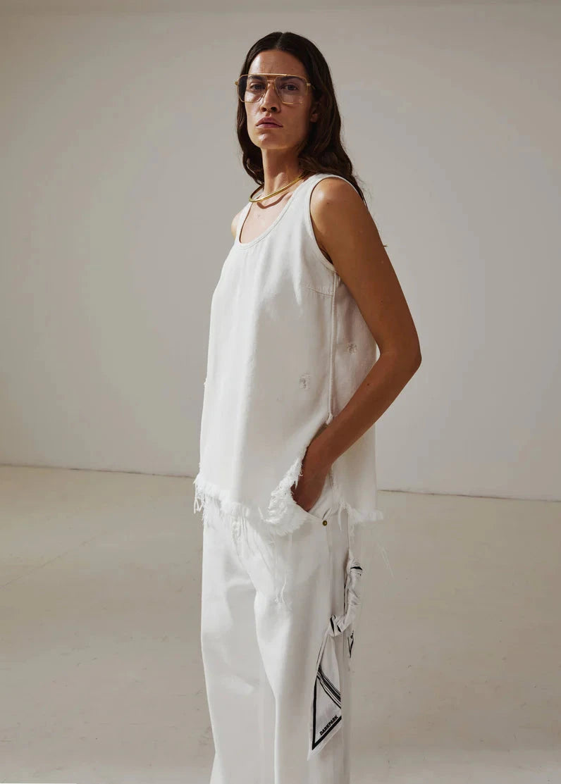 DARKPARK // Lisa Scarf Adorned Loose Fit Carpenter Tencel Denim / Washed White Womens Darkpark 