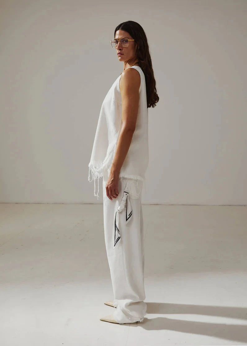 DARKPARK // Lisa Scarf Adorned Loose Fit Carpenter Tencel Denim / Washed White Womens Darkpark 