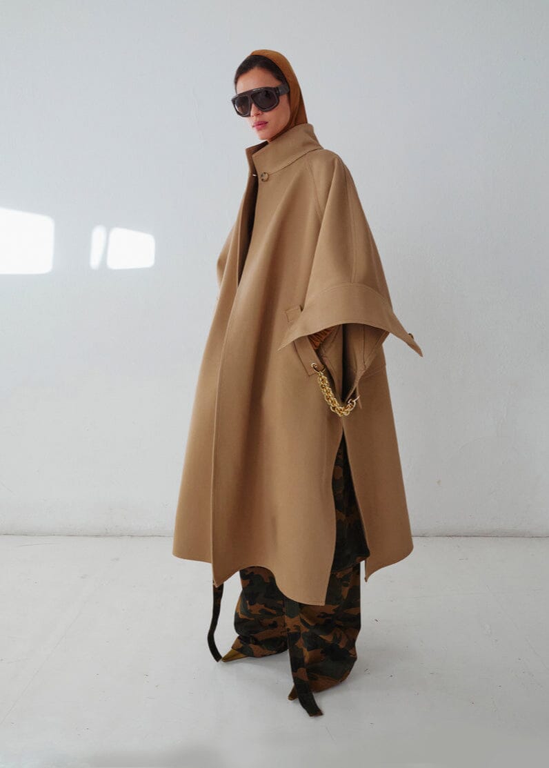 Darkpark // Nat Long Oversize Cape Coat / Beige Womens Darkpark 