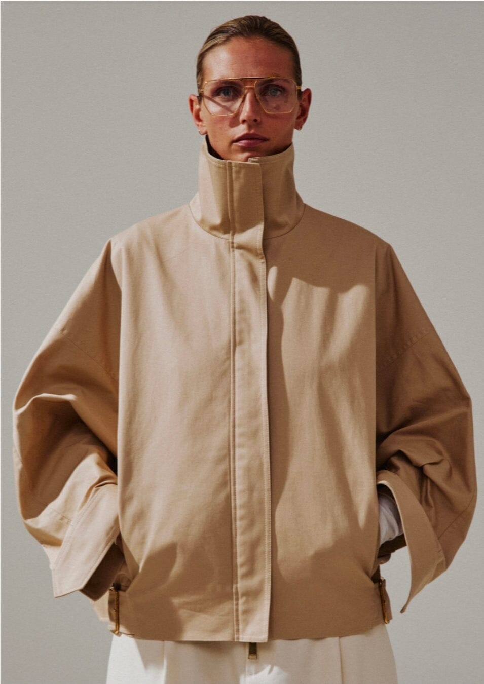 DARKPARK // New Celine Double Back Aviator Bomber / Beige Womens Darkpark 