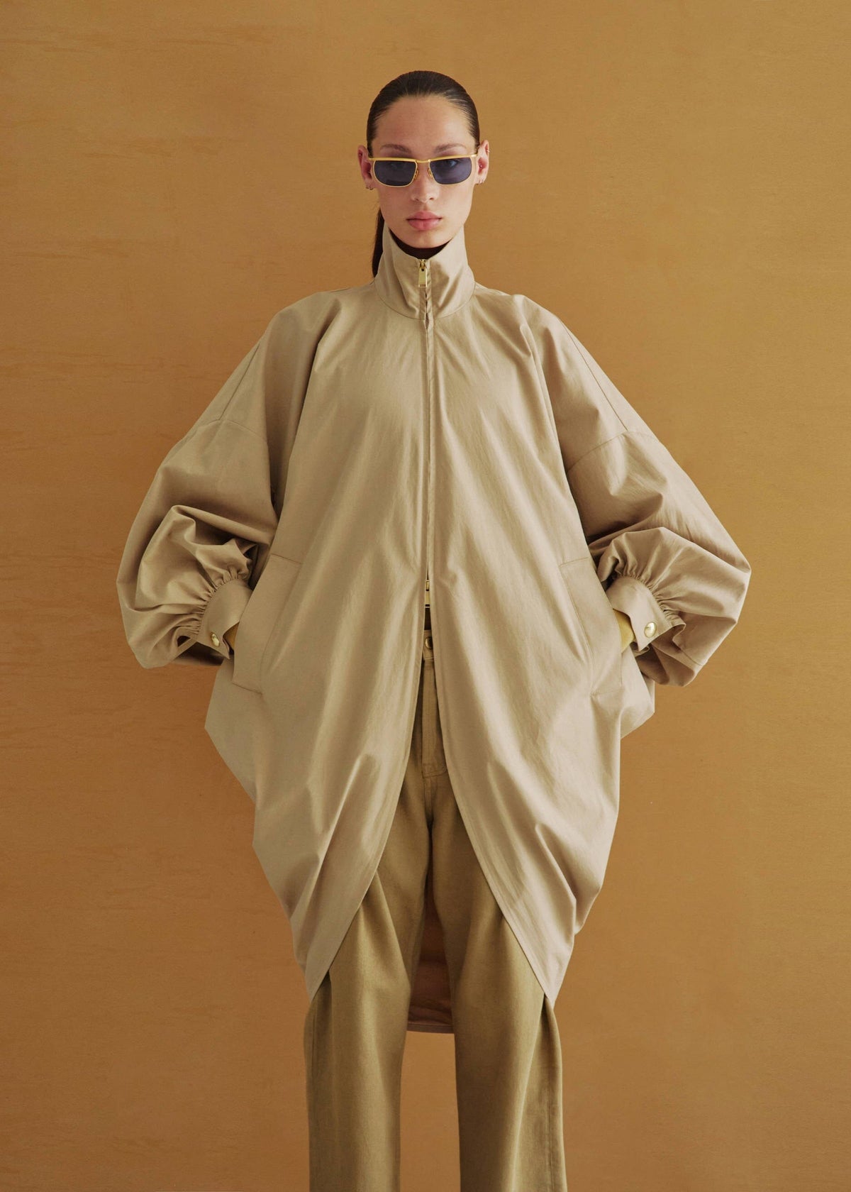Darkpark // Norma Draped Sleeves Bomber Jacket / Beige Womens Darkpark 