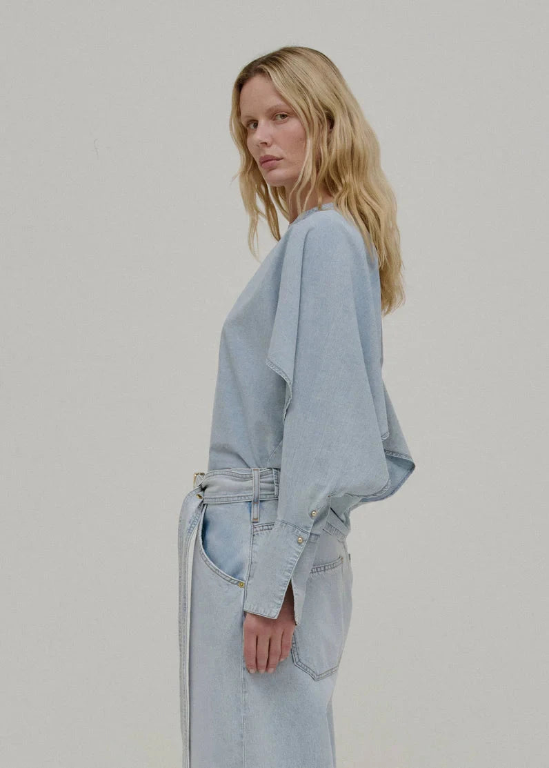 DARKPARK // Paris Chambray Shirt Cuff Long Sleeve / Bleach Baby Blue Womens Darkpark 