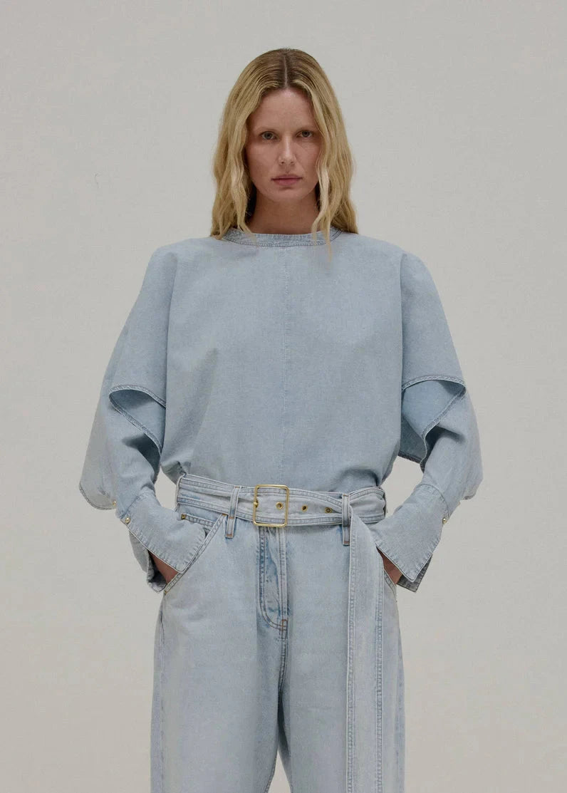 DARKPARK // Paris Chambray Shirt Cuff Long Sleeve / Bleach Baby Blue Womens Darkpark 