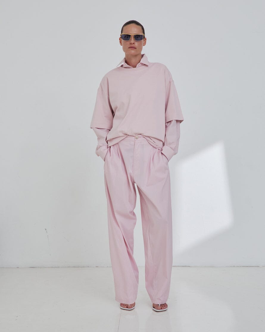 DARKPARK // Phebe Light Cotton Popeline Wide Leg Pants / Pink Womens Darkpark 