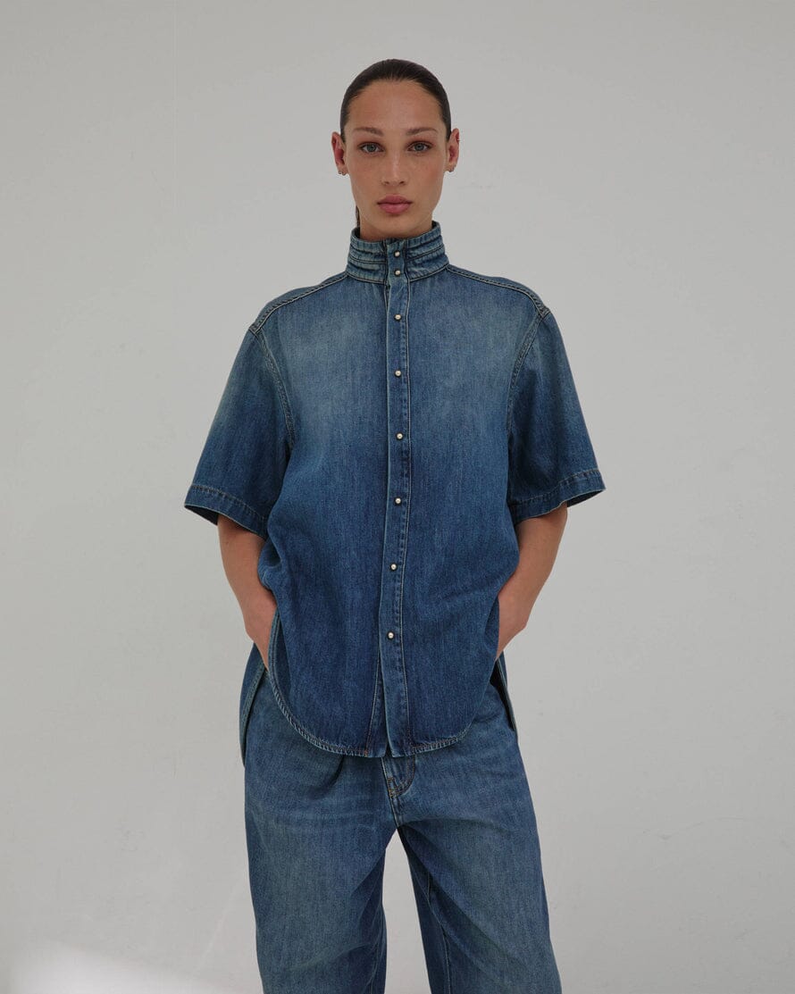DARKPARK // Roberta Tencel Denim Collar Shirt / Slate Vintage Womens Darkpark 