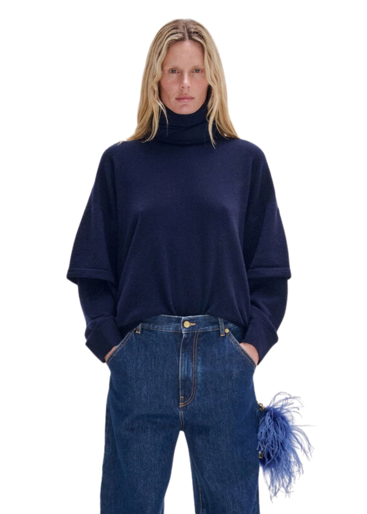 Darkpark // Troy Cashmere Wool Knit Double Sleeve Tee / Blue Womens Darkpark 