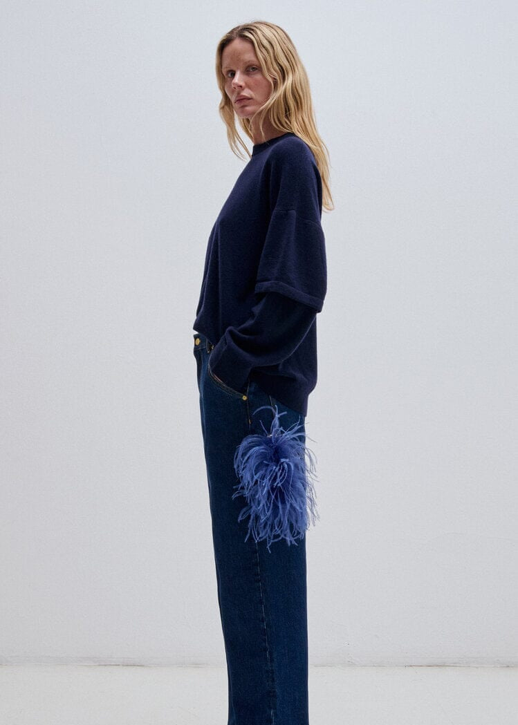 Darkpark // Troy Cashmere Wool Knit Double Sleeve Tee / Blue Womens Darkpark 