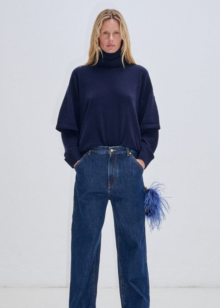 Darkpark // Troy Cashmere Wool Knit Double Sleeve Tee / Blue Womens Darkpark 