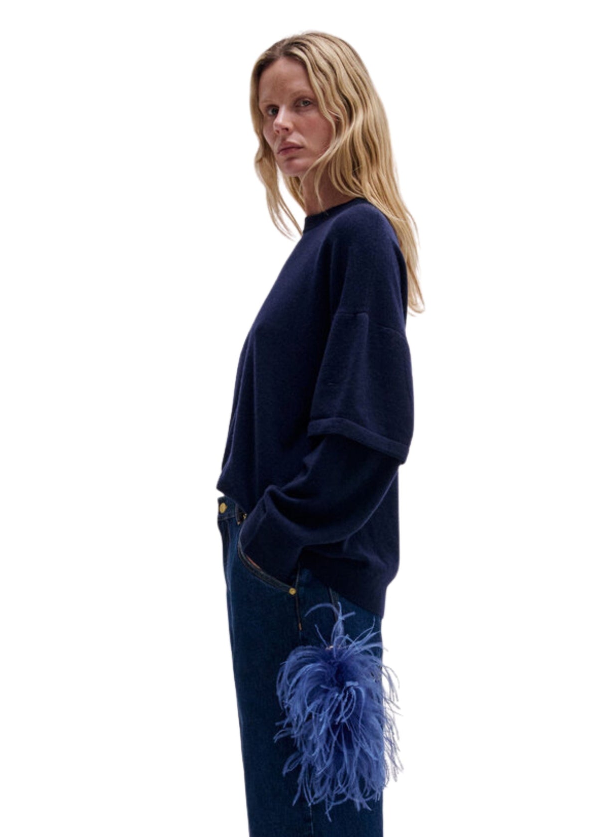 Darkpark // Troy Cashmere Wool Knit Double Sleeve Tee / Blue Womens Darkpark 
