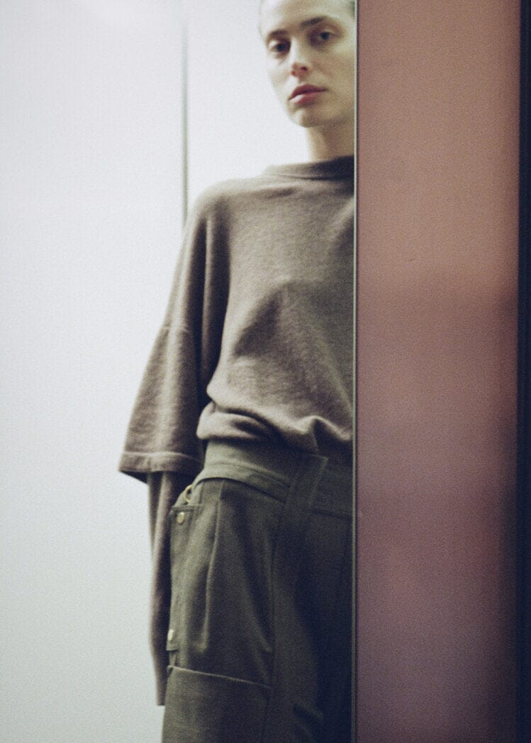 Darkpark // Troy Cashmere Wool Knit Double Sleeve Tee / Brown Womens Darkpark 