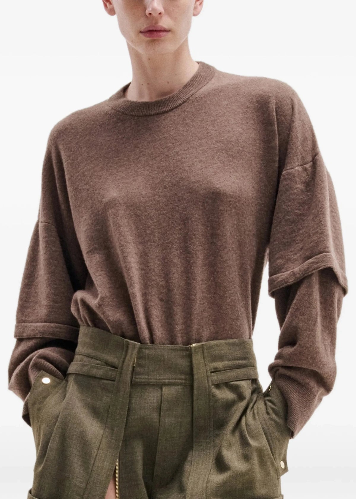 Darkpark // Troy Cashmere Wool Knit Double Sleeve Tee / Brown Womens Darkpark 