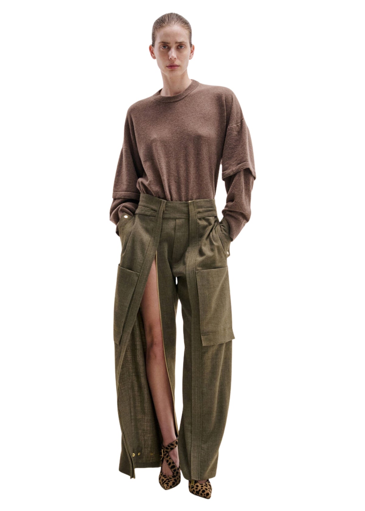 Darkpark // Troy Cashmere Wool Knit Double Sleeve Tee / Brown Womens Darkpark 