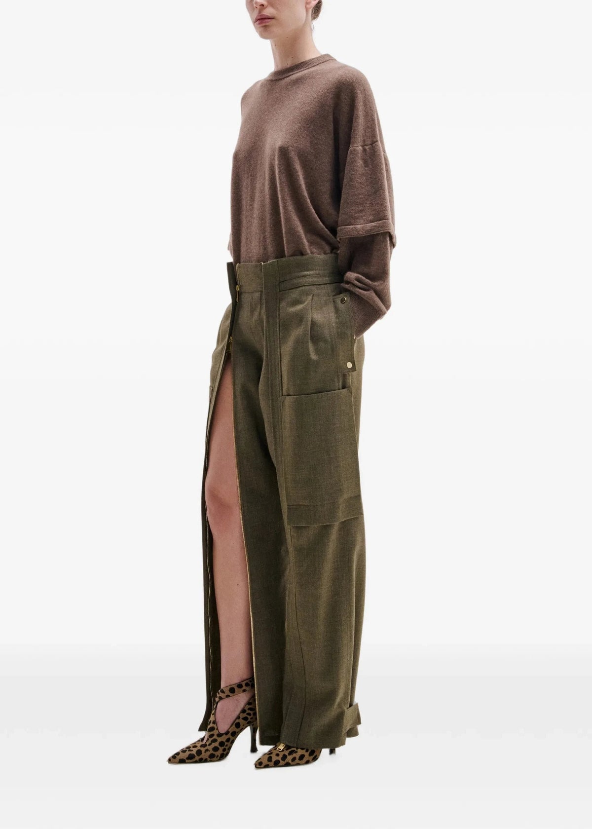 Darkpark // Troy Cashmere Wool Knit Double Sleeve Tee / Brown Womens Darkpark 