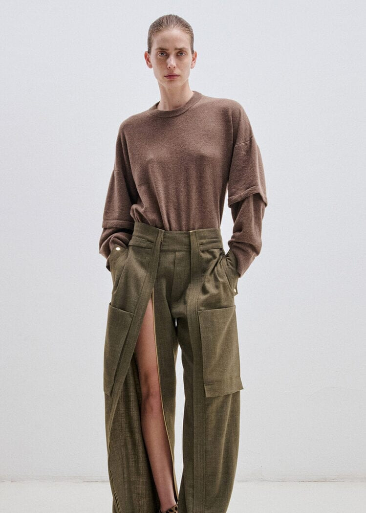 Darkpark // Troy Cashmere Wool Knit Double Sleeve Tee / Brown Womens Darkpark 