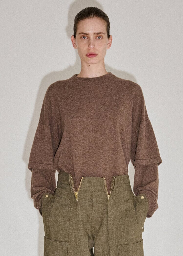 Darkpark // Troy Cashmere Wool Knit Double Sleeve Tee / Brown Womens Darkpark 
