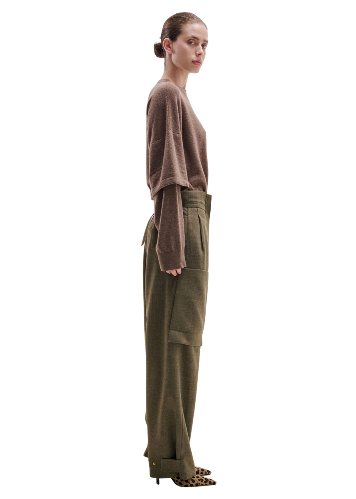 Darkpark // Troy Cashmere Wool Knit Double Sleeve Tee / Brown Womens Darkpark 