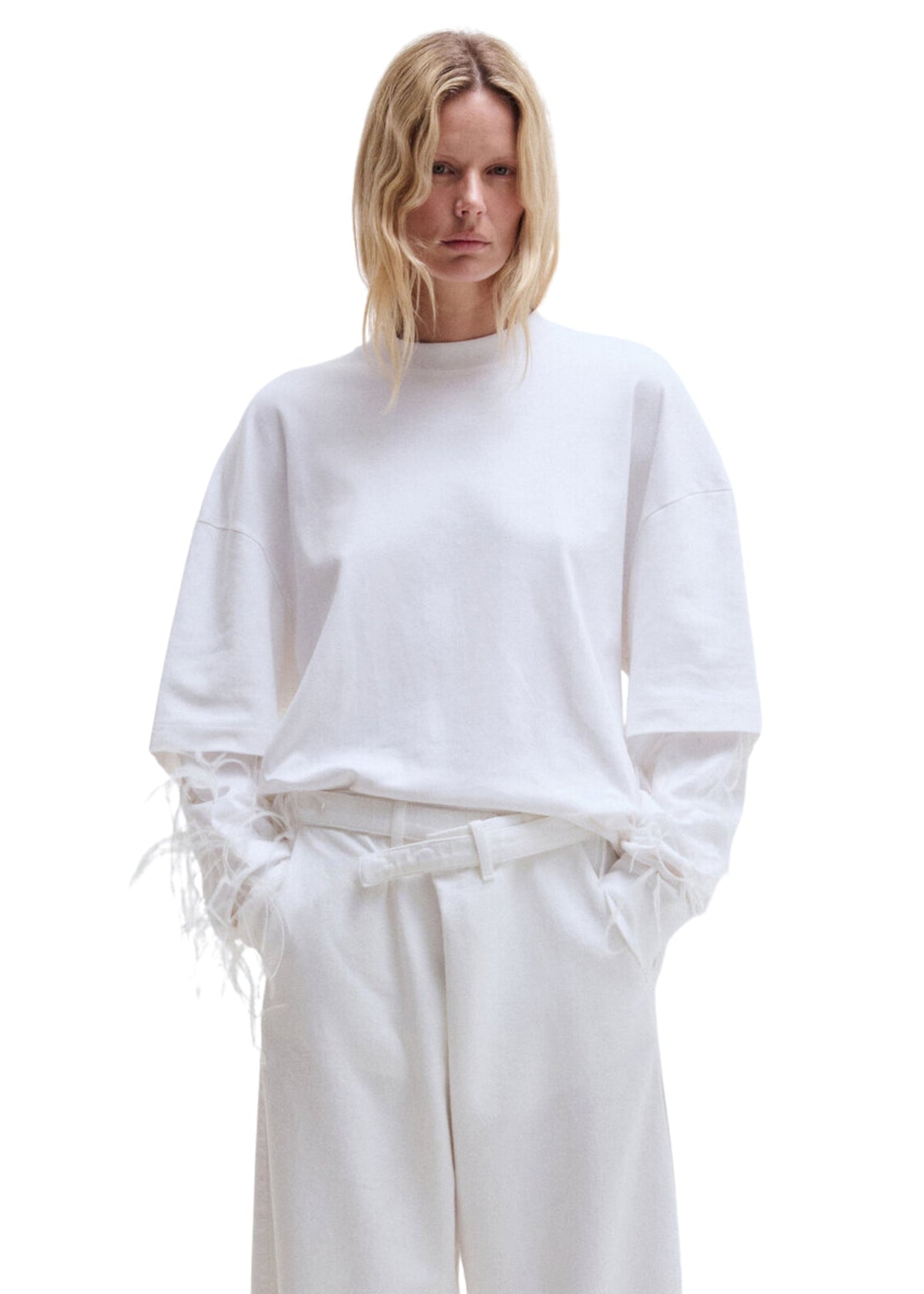 Darkpark // Troy Double Sleeve T-Shirt With Feathers / White Womens Darkpark 