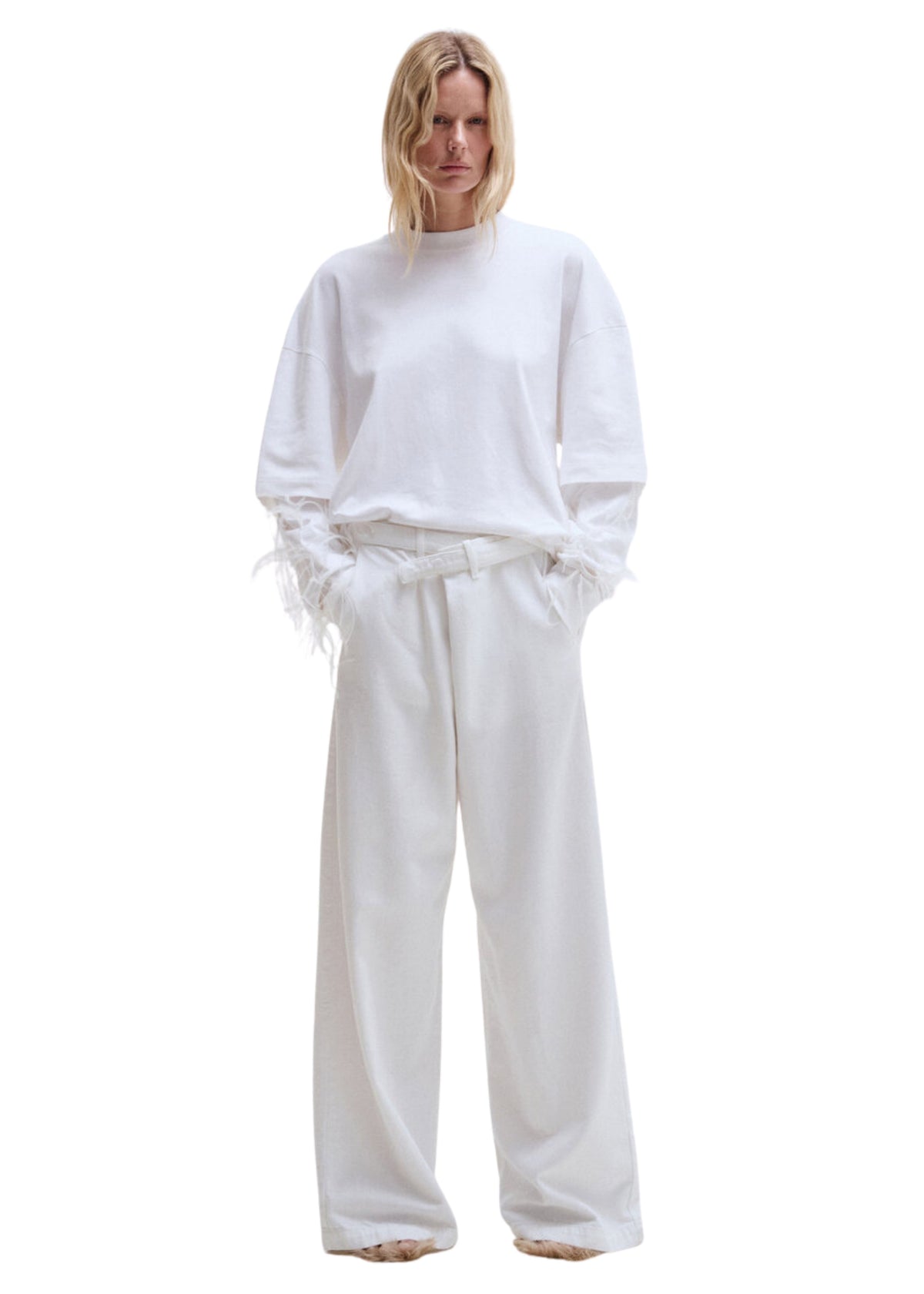 Darkpark // Troy Double Sleeve T-Shirt With Feathers / White Womens Darkpark 