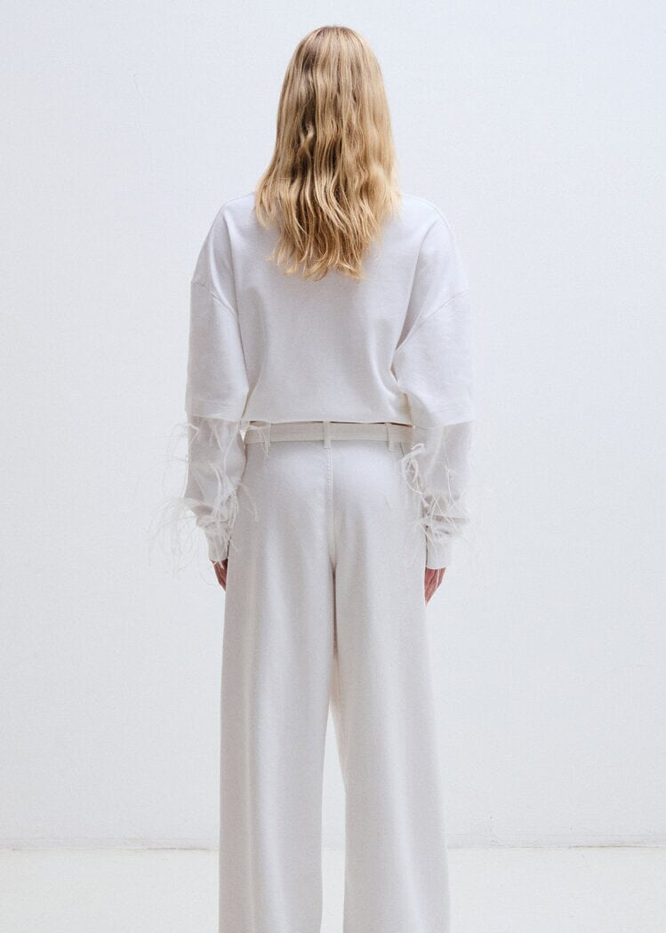 Darkpark // Troy Double Sleeve T-Shirt With Feathers / White Womens Darkpark 