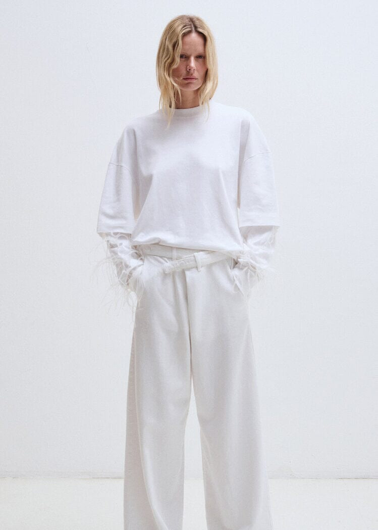Darkpark // Troy Double Sleeve T-Shirt With Feathers / White Womens Darkpark 