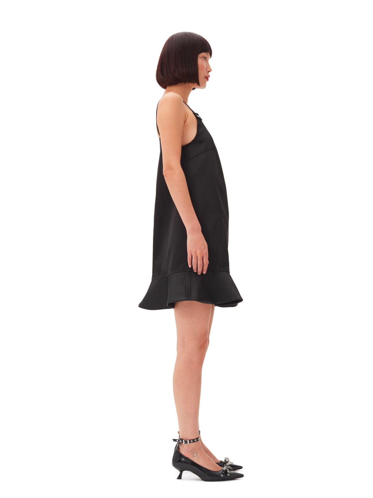 Duchesse Satin Mini Dress / Black Womens GANNI 