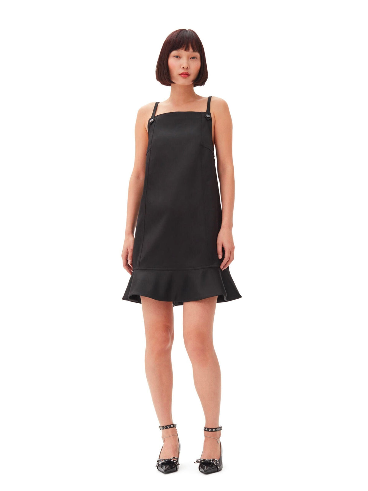 Duchesse Satin Mini Dress / Black Womens GANNI 