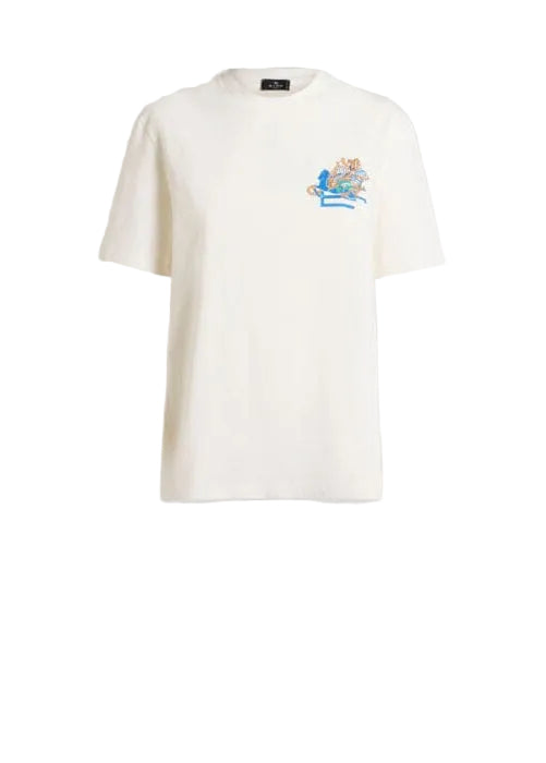 Etro // T-Shirt Embroidered Logo / Cream Womens Etro 