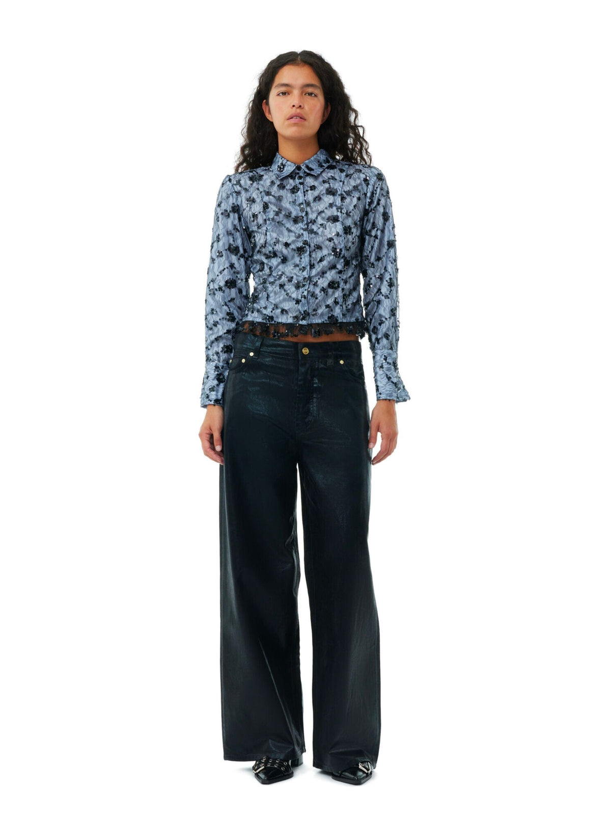Foil Denim Wide Jeans / Black Womens GANNI 