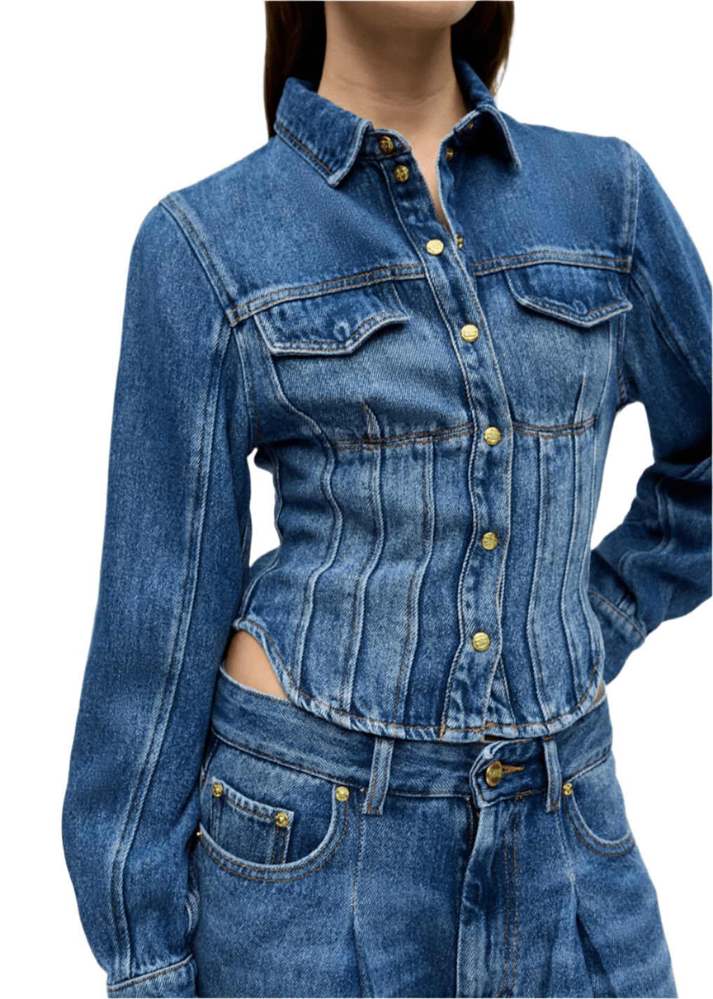 GANNI // Light Denim Corsage Shirt / Mid Blue Vintage Womens GANNI 