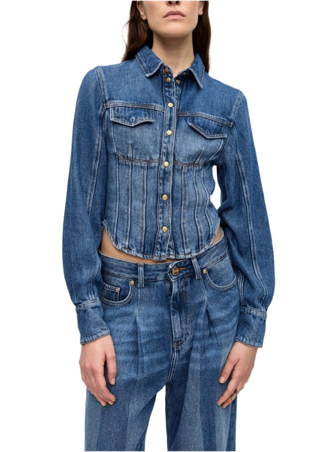 GANNI // Light Denim Corsage Shirt / Mid Blue Vintage Womens GANNI 