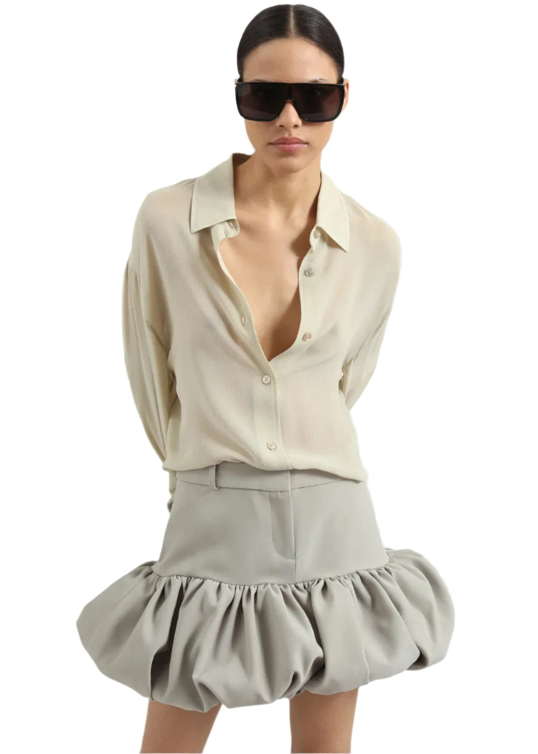 Gathered Hem Tailored Skirt / Beige Womens Coperni 