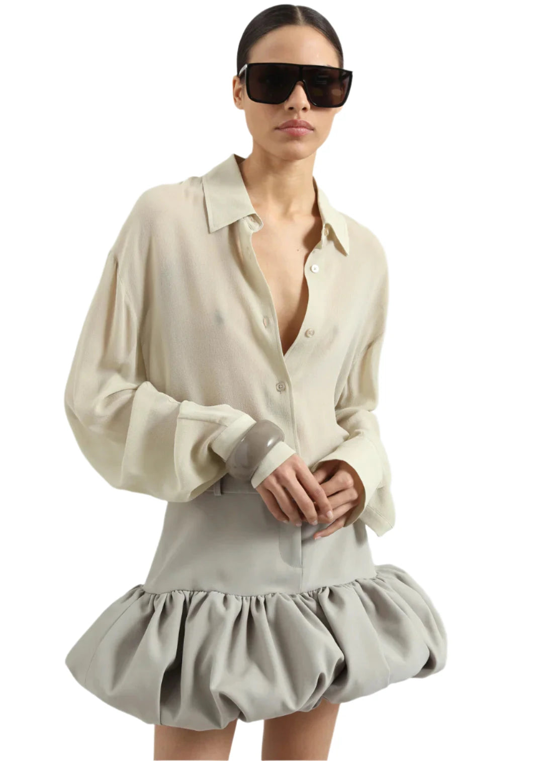 Gathered Hem Tailored Skirt / Beige Womens Coperni 