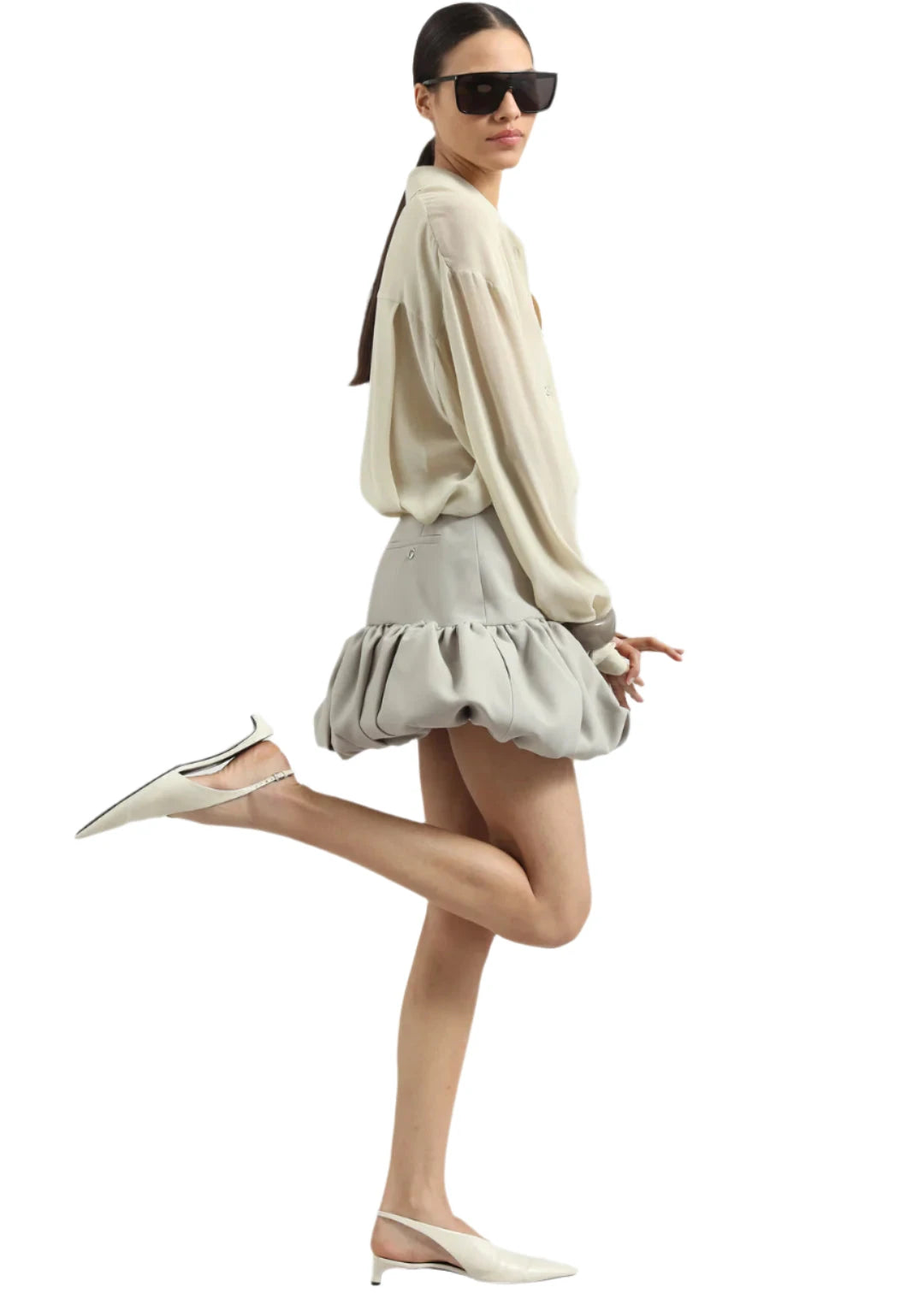 Gathered Hem Tailored Skirt / Beige Womens Coperni 