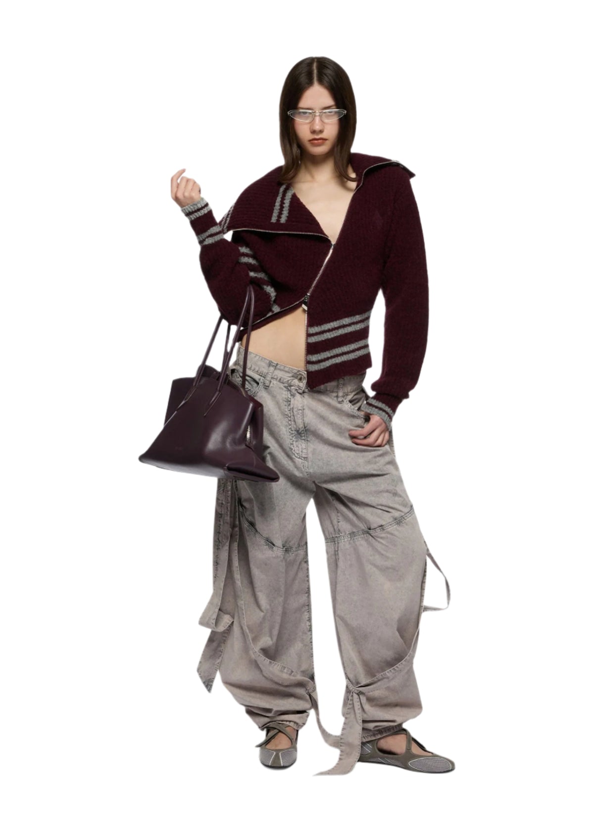 Geometric Jacquard Wool Mix Cardigan / Burgundy Womens The Attico 