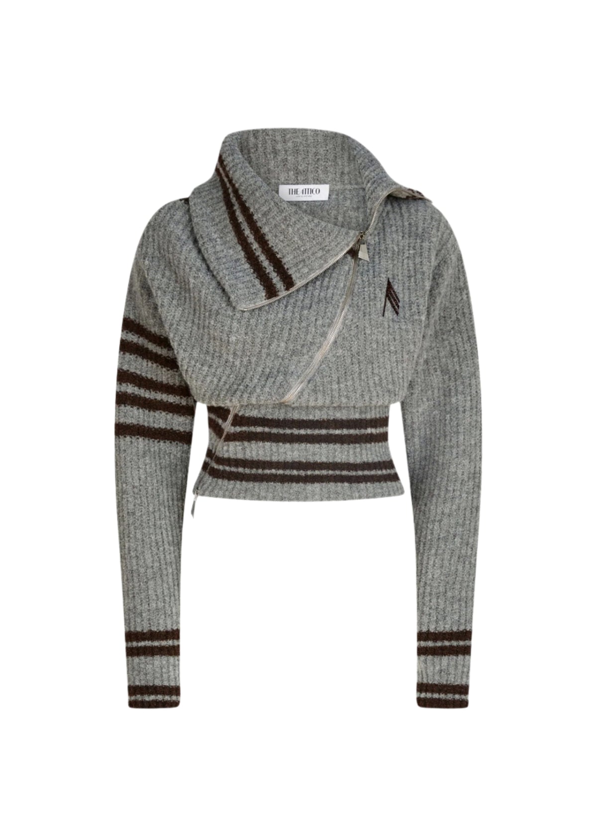 Geometric Jacquard Wool Mix Cardigan / Light Grey Melange Womens The Attico 