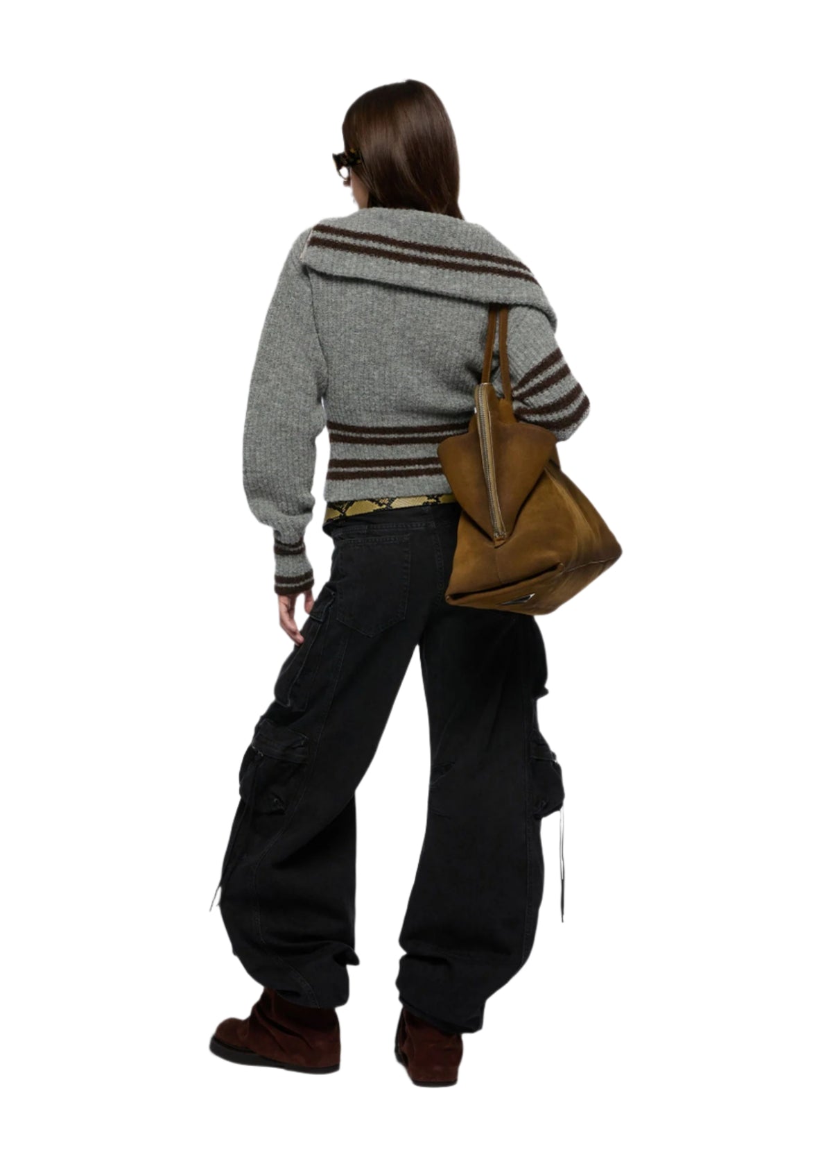 Geometric Jacquard Wool Mix Cardigan / Light Grey Melange Womens The Attico 