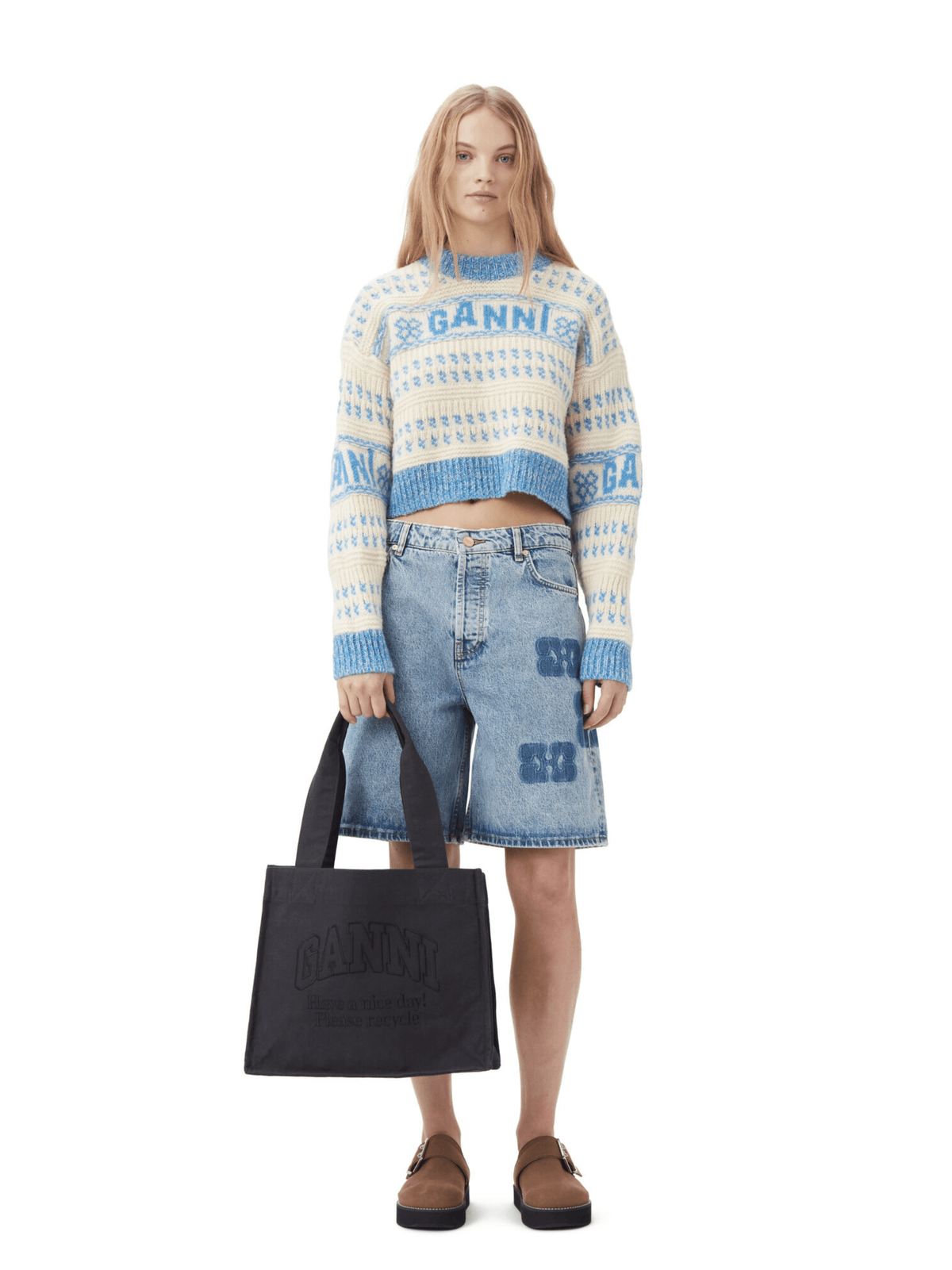 Graphic Lambswool Cropped O-neck / Strong Blue Womens GANNI 
