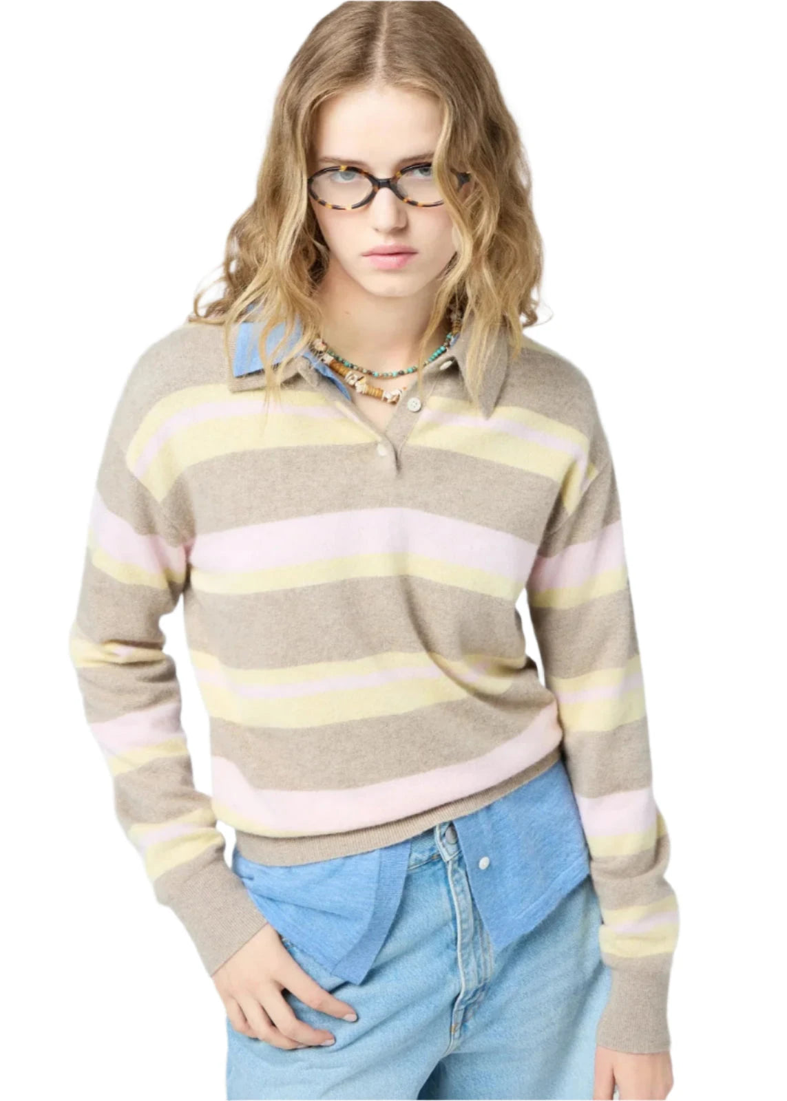 Guest In Residence // Collegiate Stripe Polo / Taupe Combo Womens Guest In Residence 