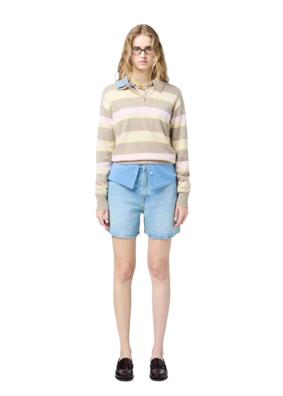 Guest In Residence // Collegiate Stripe Polo / Taupe Combo Womens Guest In Residence 