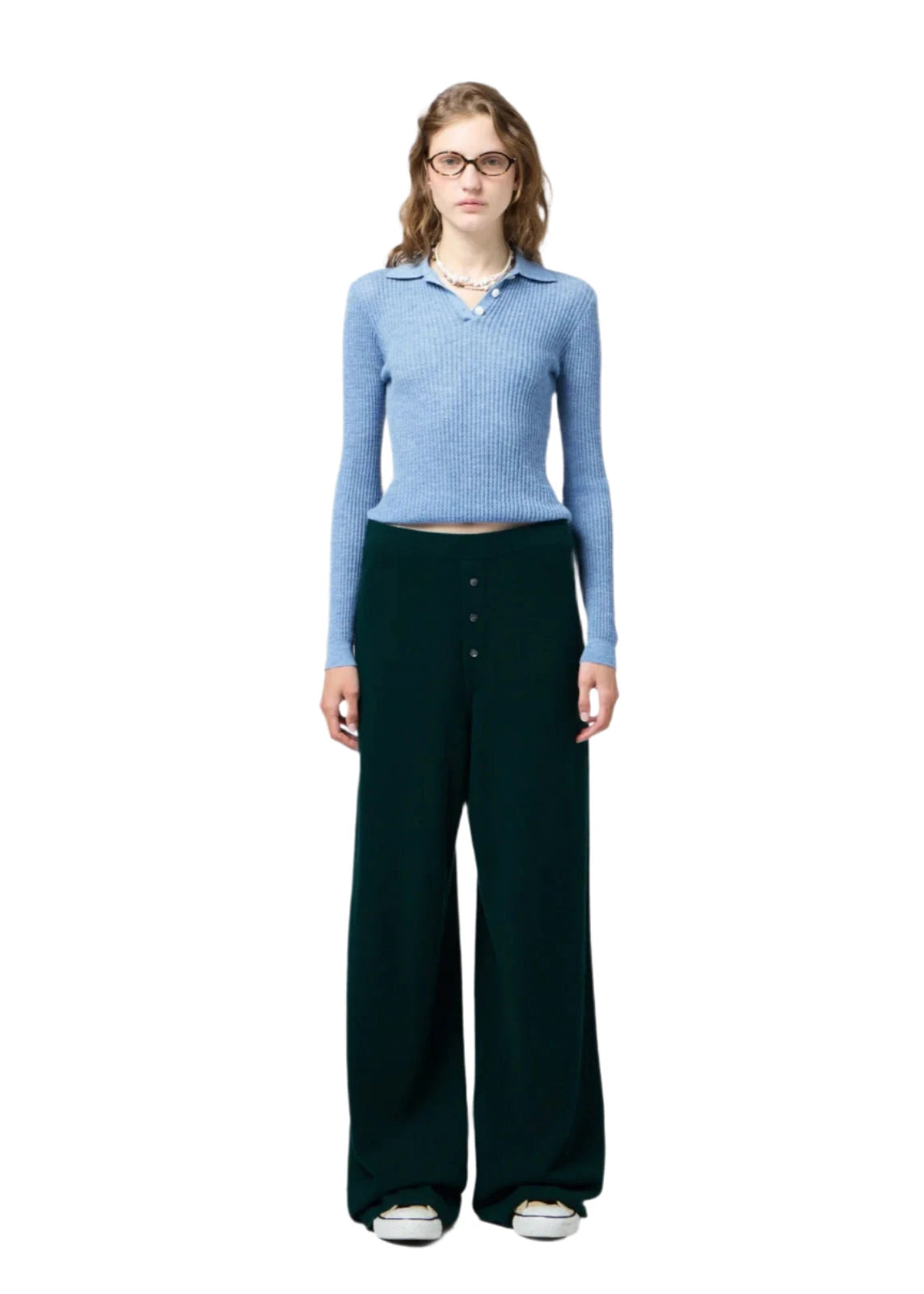 Guest In Residence // Long Sleeve Shrunken Polo / Heather Blue Womens Guest In Residence 